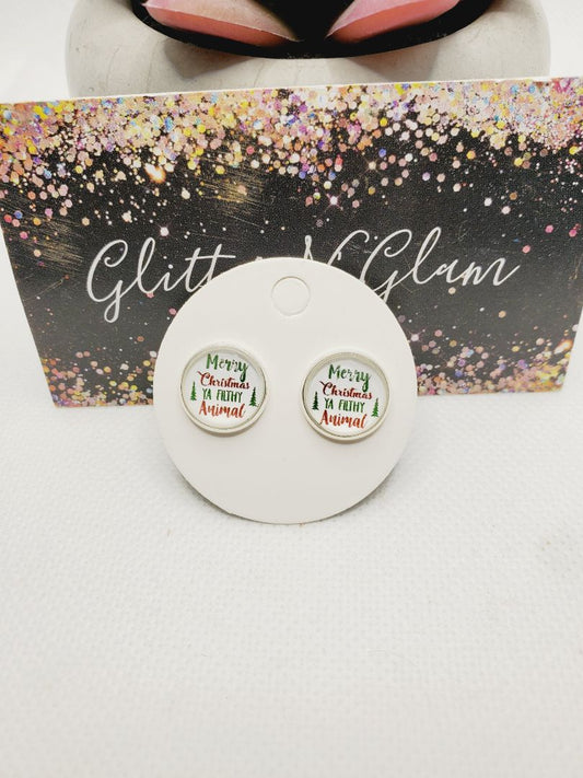 Glitter N Glam 1542 "Merry Christmas ya Filthy Animal" Stud Earrings