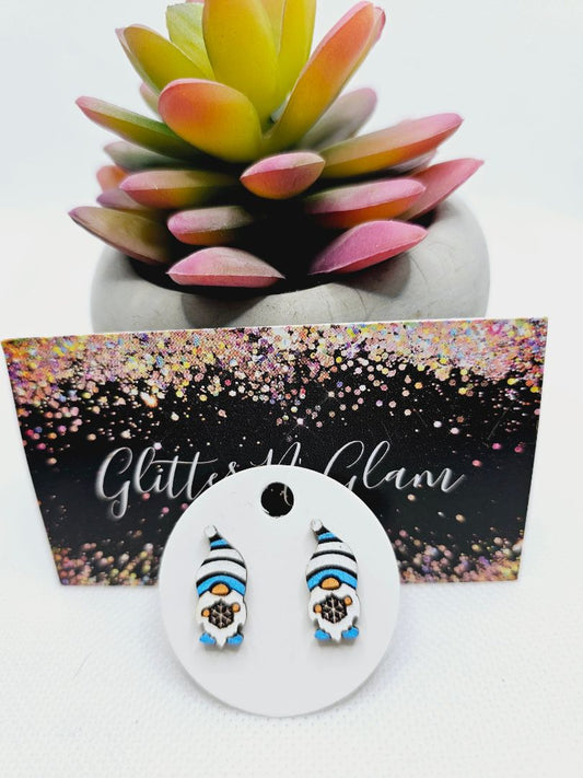 Glitter N Glam 2023 Wood Gnome with Snowflake Stud Earrings