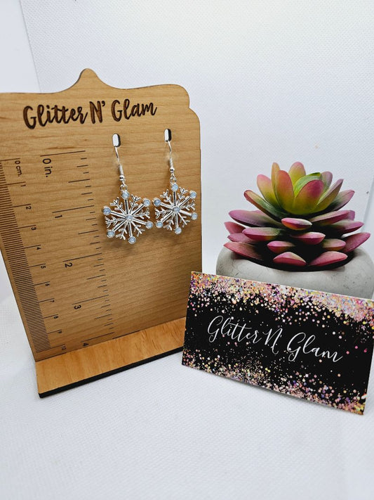 Glitter N Glam 1967 Silver Snowflakes Dangle Earrings