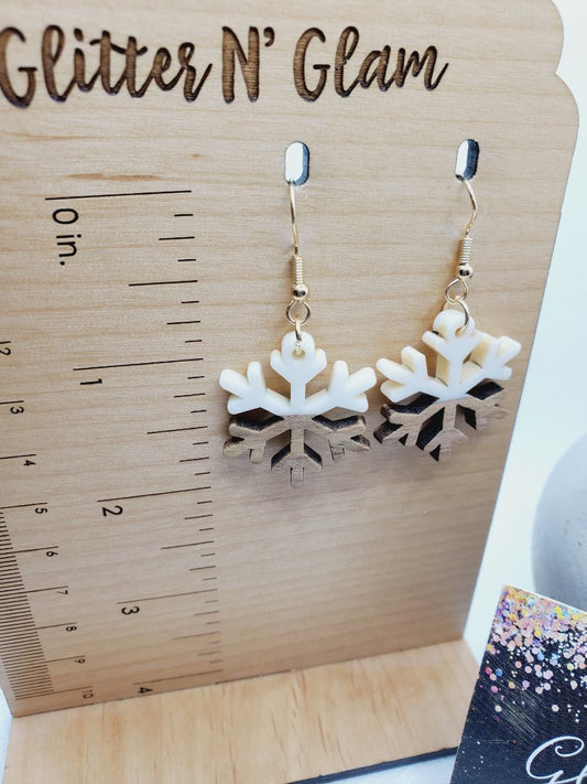 Glitter N Glam 1550 Acrylic and Wood Snowflakes Dangle Earrings
