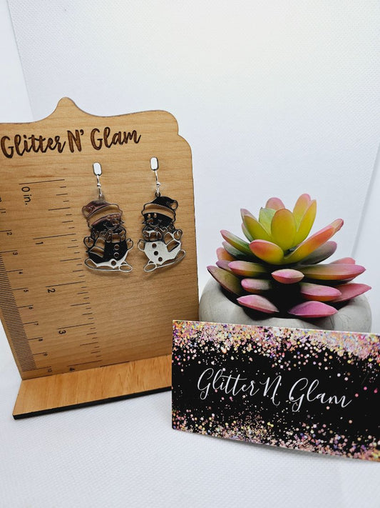 Glitter N Glam 2027 Silver Snowman Dangle Earrings