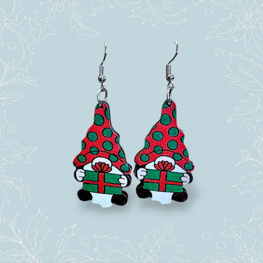 Glitter N Glam 2509 Wooden Noem Dangle Earrings Holding a Present