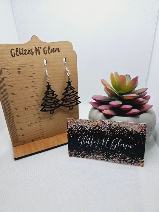 Glitter N Glam 1997 Black Christmas Tree Dangle Earrings