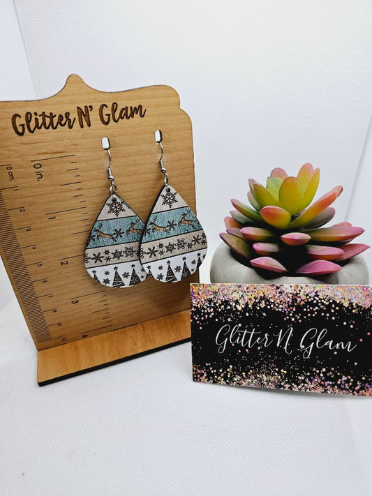 Glitter N Glam 2019 Wood X-Mas Dangle Earrings