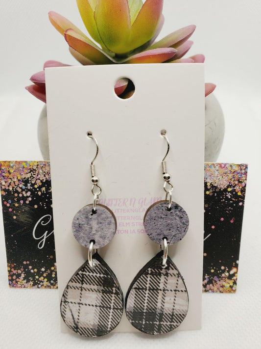 Glitter N Glam 1090 Buffalo Check Wood Dangle Earrings