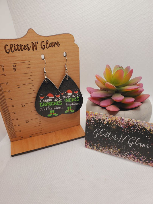 Glitter N Glam 1118 "Drink up its Christmas" Dangle Earrings