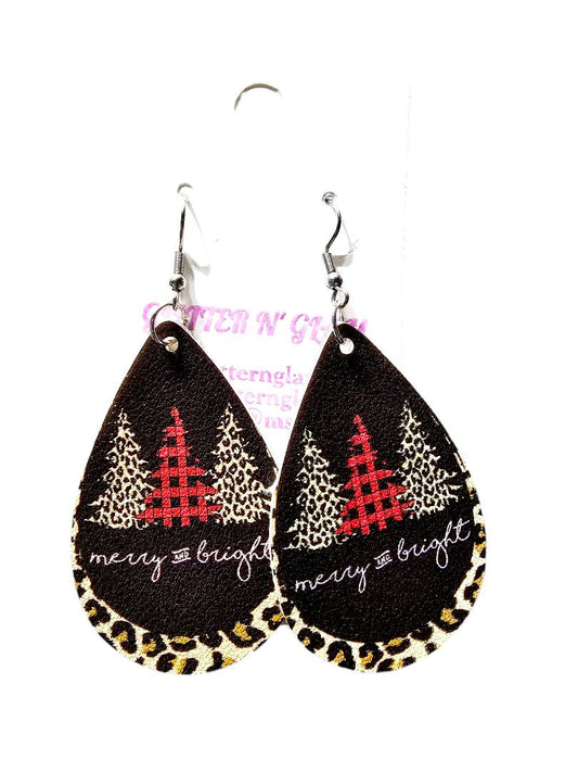 Glitter N Glam Jewelry2507 Animal Print Christmas Tree Leather Dangle Earrings