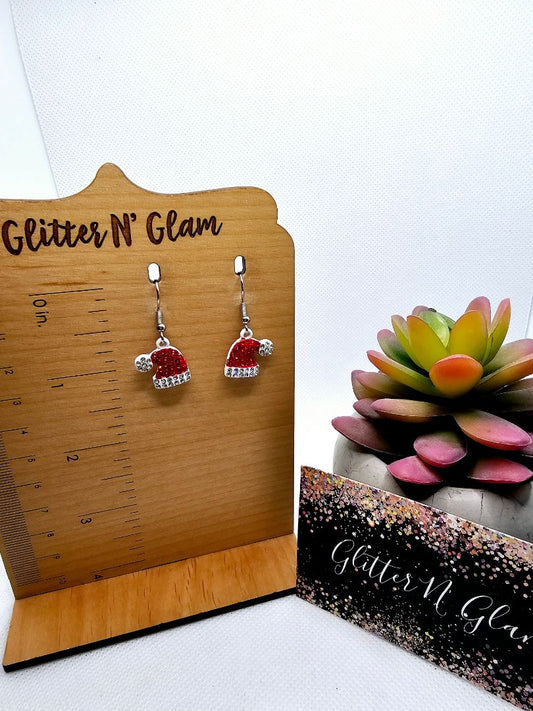 Glitter N Glam 2498 Sparkly Santa Hats with Bling Dangle Earrings
