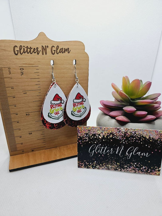 Glitter N Glam 2004 "Resting G-Man Face" White Leather Dangle Earrings