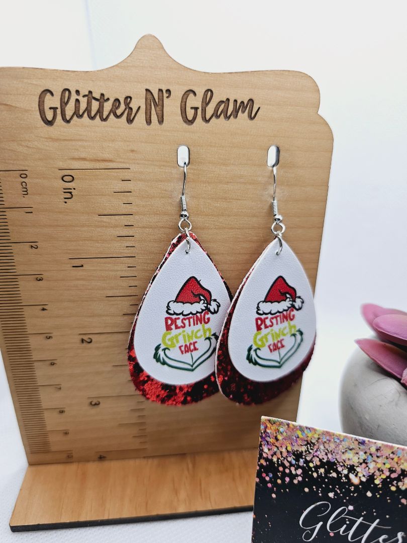 Glitter N Glam 2004 "Resting G-Man Face" White Leather Dangle Earrings