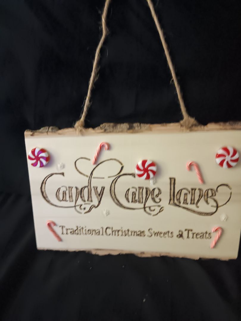 Candy cane lane Wood sign, 10x6, Kat’s Creations