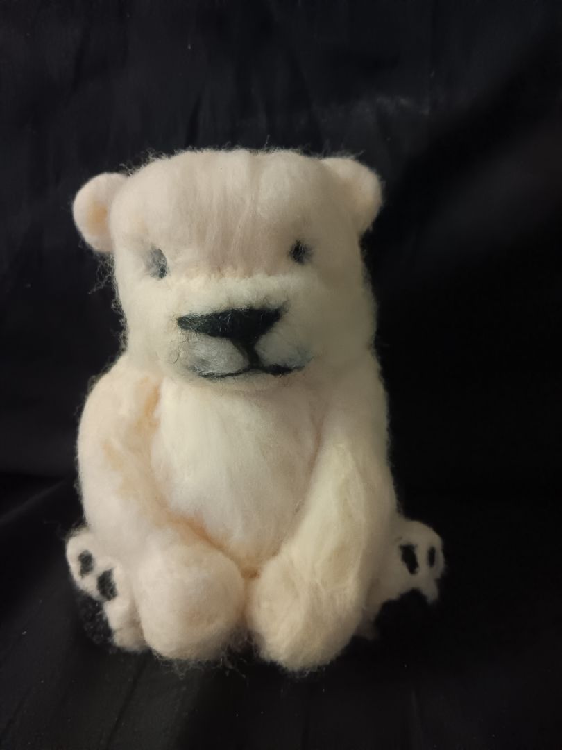Polar bear needle felt wool, 6", Kat’s Creations