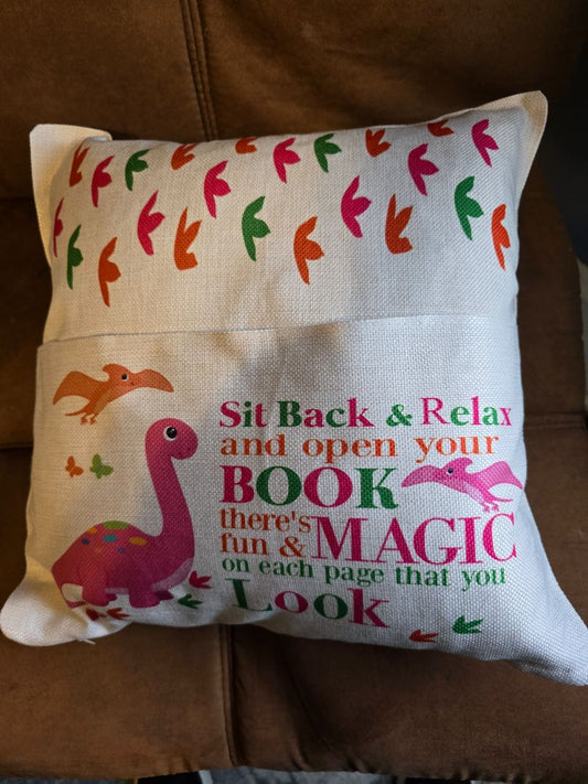 Pillow Pink dinosaur pocket pillow, 17 x 17