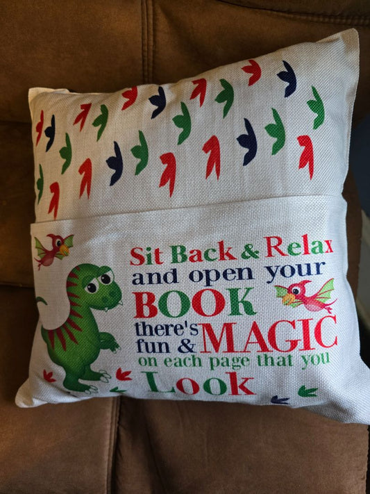 Pillow Green dinosaur pocket pillow, 17 x 17