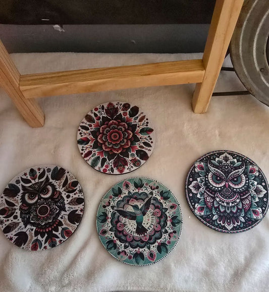 Co Assorted Bird Coasters, Set of 4  4 inch Round