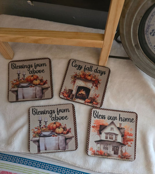 Fall C Fall Coasters, Set of 4 - 4 Inch Coasters