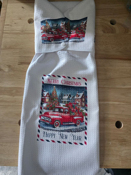 CHRISTMAS MERRY CHRISTMAS /HAPPY NEW YEAR/RED TRUCK, 16 x 28