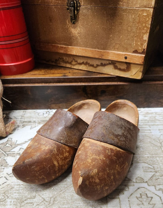 Antique -Very Old Dutch Clogs - Wood & Leather