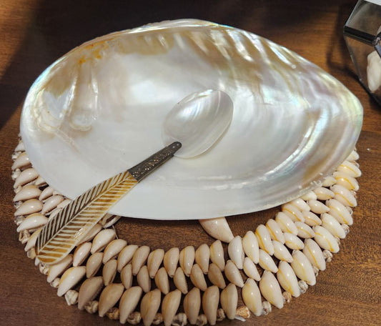Vintage Mother of Pearl Serving Dish with Spoon