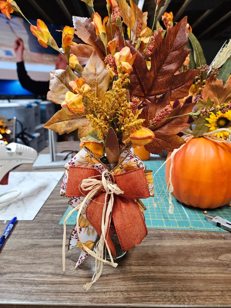 Handmade fall glass bottle, Jen's Wreaths
