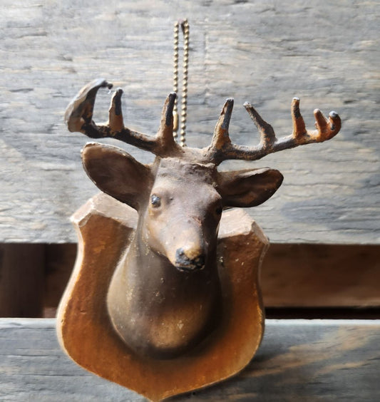 Antique Miniature Stag Deer Chalkware & Metal Wall Hanging
