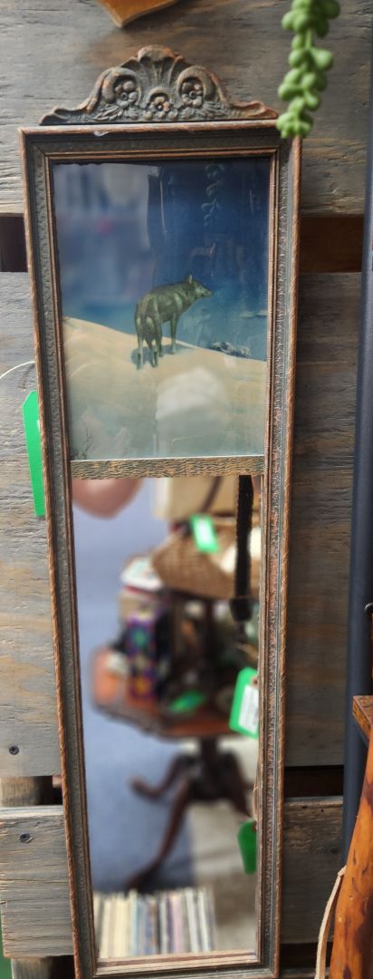 Antique - Framed Mirror & Lone Wolf Print