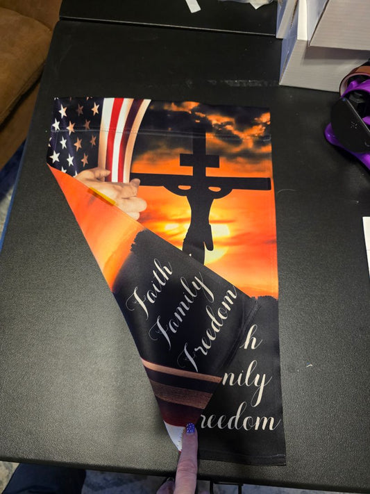 Garden Flag Faith, family and freedom