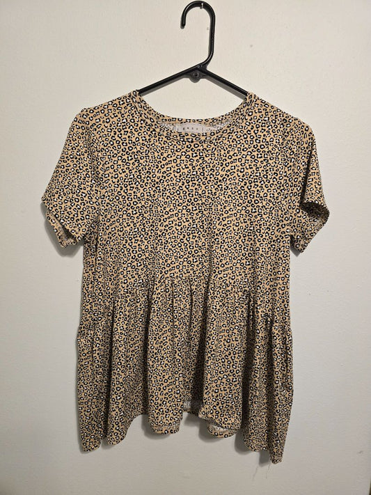 Tan Cheetah GAZE Short Sleeve Top, Small