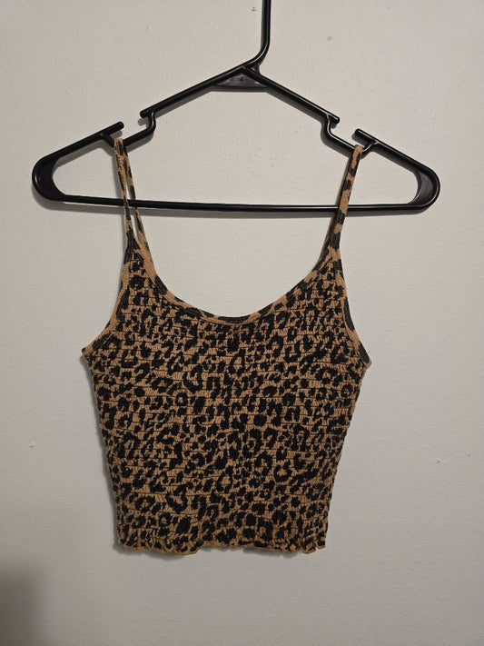 Tan/Black Cheetah Hollister Crop Tank, Small