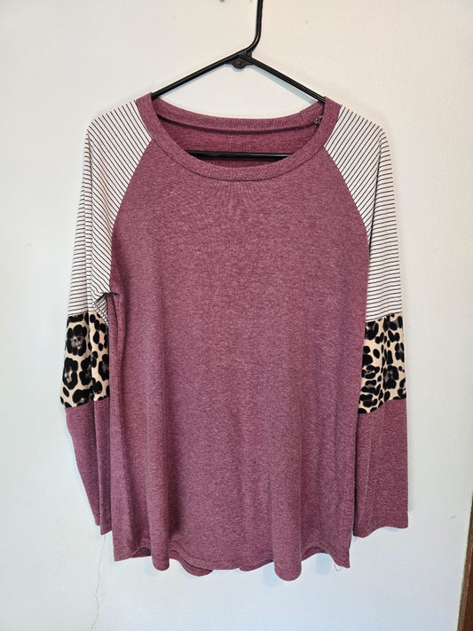 Plum/Stripe/Cheetah  Long Sleeve Top, Large