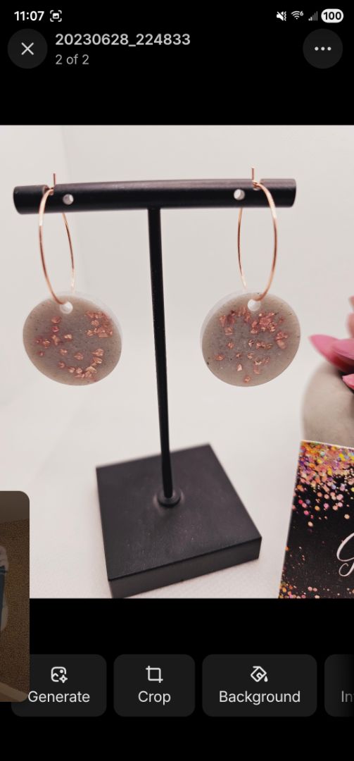 1820 Rose Gold Hoops with Gray Resin Disc