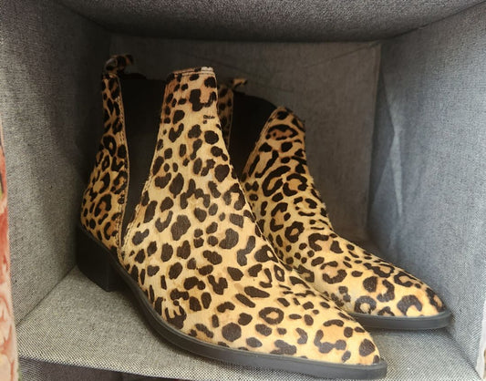 Leopard Tan/Black Steve Madden Leather Bootie, 9