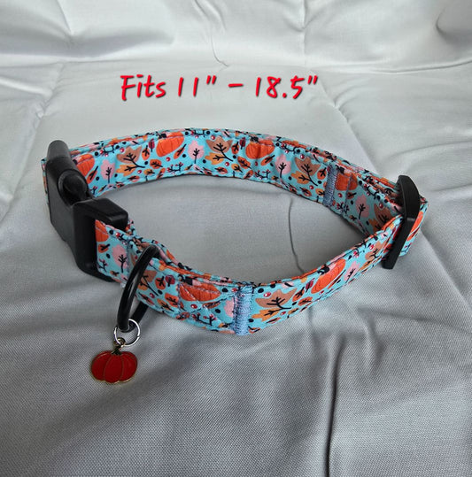 Blue Pumpkin/Leaves  Collar, Medium
