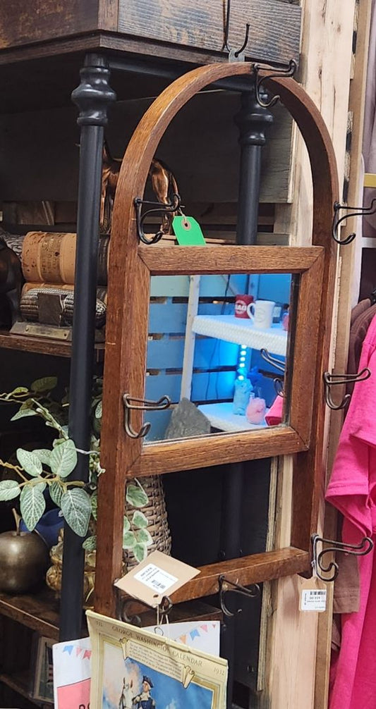 Mirror & Wood with Hooks