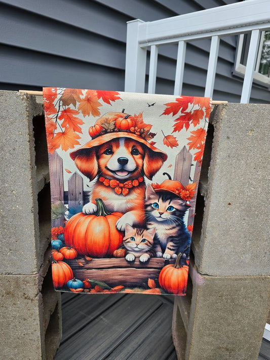 Pup/2 Kit Pumpkin  Garden Flags, 12" x 18"