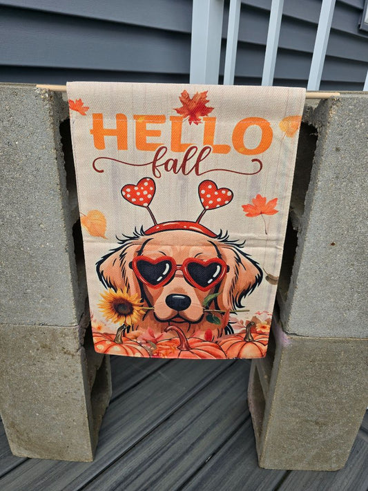 Hello Fall Sunglass Pup  Garden Flags, 12" x 18"