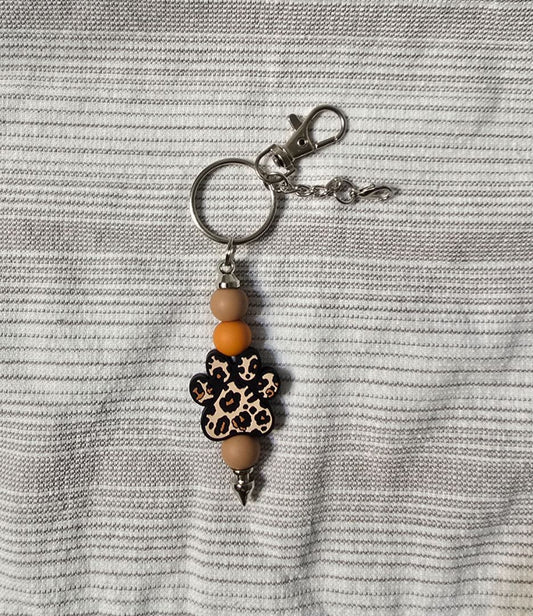 Brown Leopard  Bead Keychain