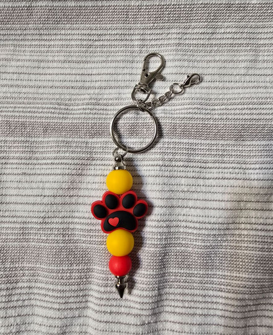 Red/Yellow Paw  Bead Keychain