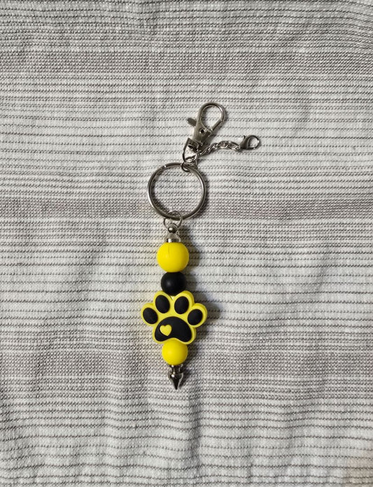 Black/Gold Paw  Bead Keychain