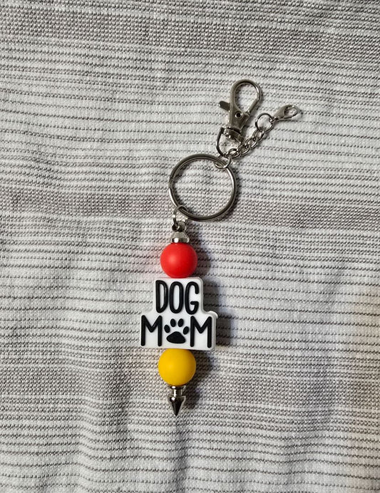 Red/Yellow Dog Mom  Bead Keychain