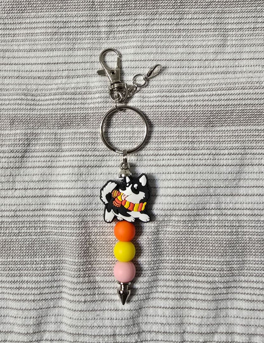 Scarf Pup  Bead Keychain