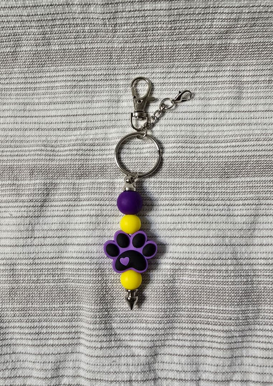 Purple/Yellow Paw  Bead Keychain