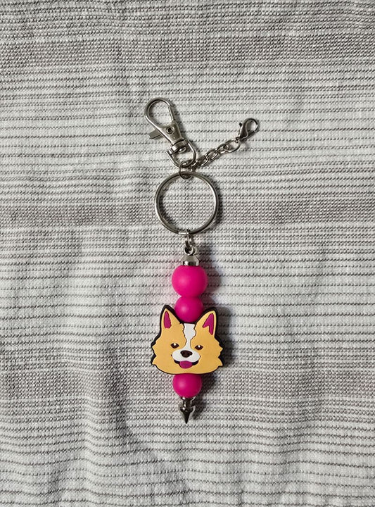 Pink Dog  Bead Keychain