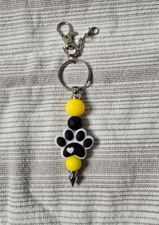 Black/Yellow Paw  Bead Keychain