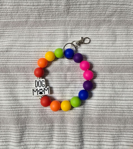 Rainbow Dog Mom  Bead Wristlet Keychain