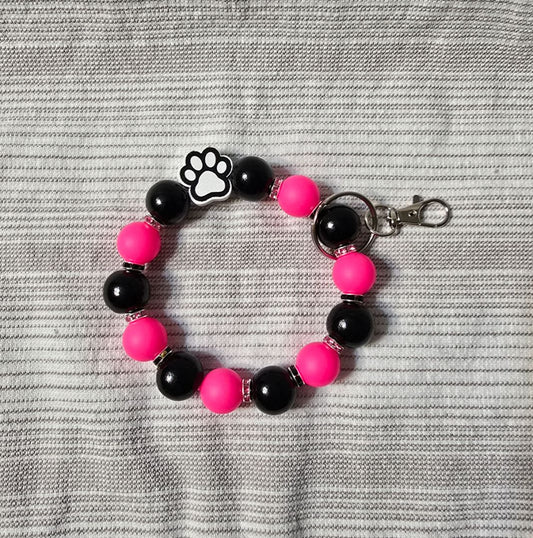 Pink/Black Paw  Bead Wristlet Keychain