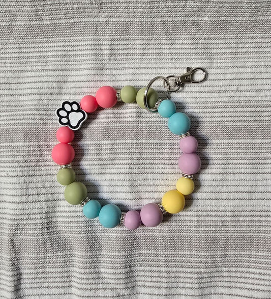 Pastel Paw  Bead Wristlet Keychain