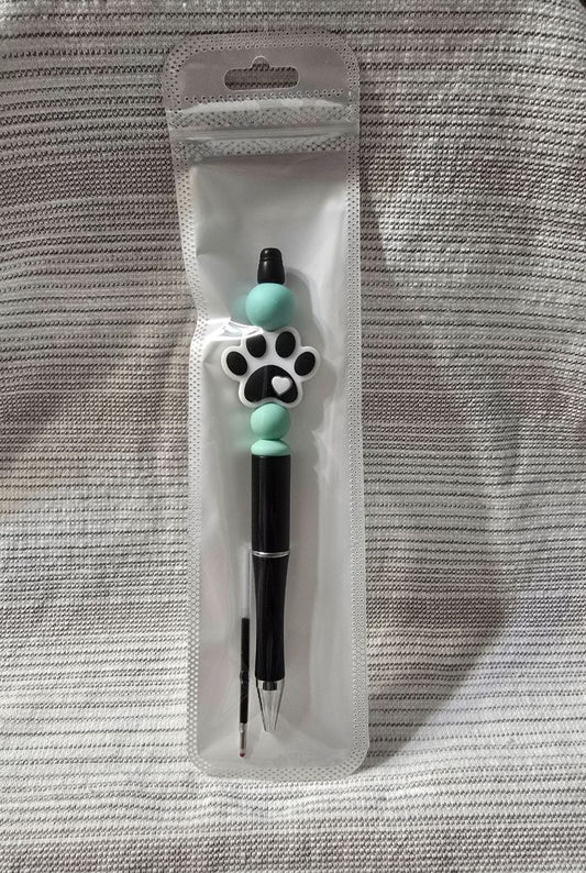 Teal Paw  Bead Pen
