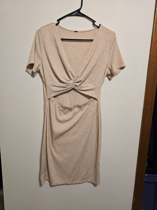 Cream/Beige  Deep V-Neck Dress, Large
