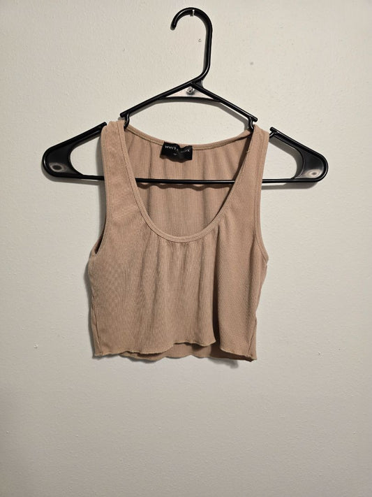 Tan White Fox Boutique Ribbed Crop Tank Top, Medium